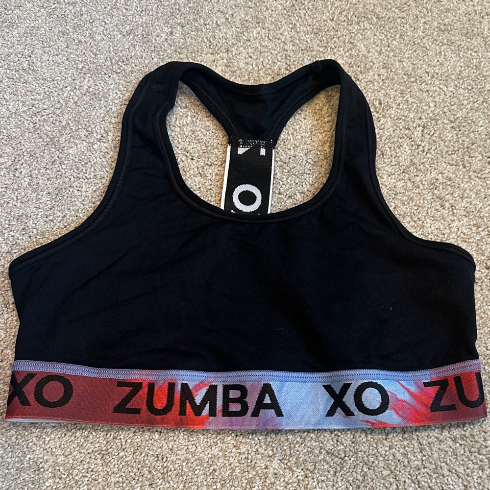 Zumba Fitness Black Sports Bra with Multicolor Band
